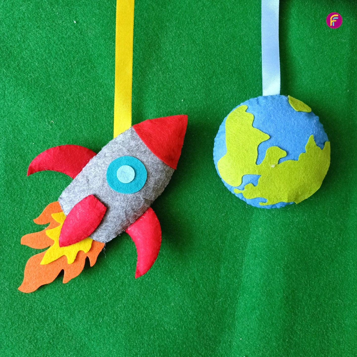 Astronaut Siblings Hanging With Moon and clouds | Personalised Felt Kids Decor