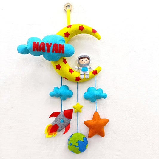 Astronaut Hanging With Moon and clouds | Personalised Felt Kids Decor