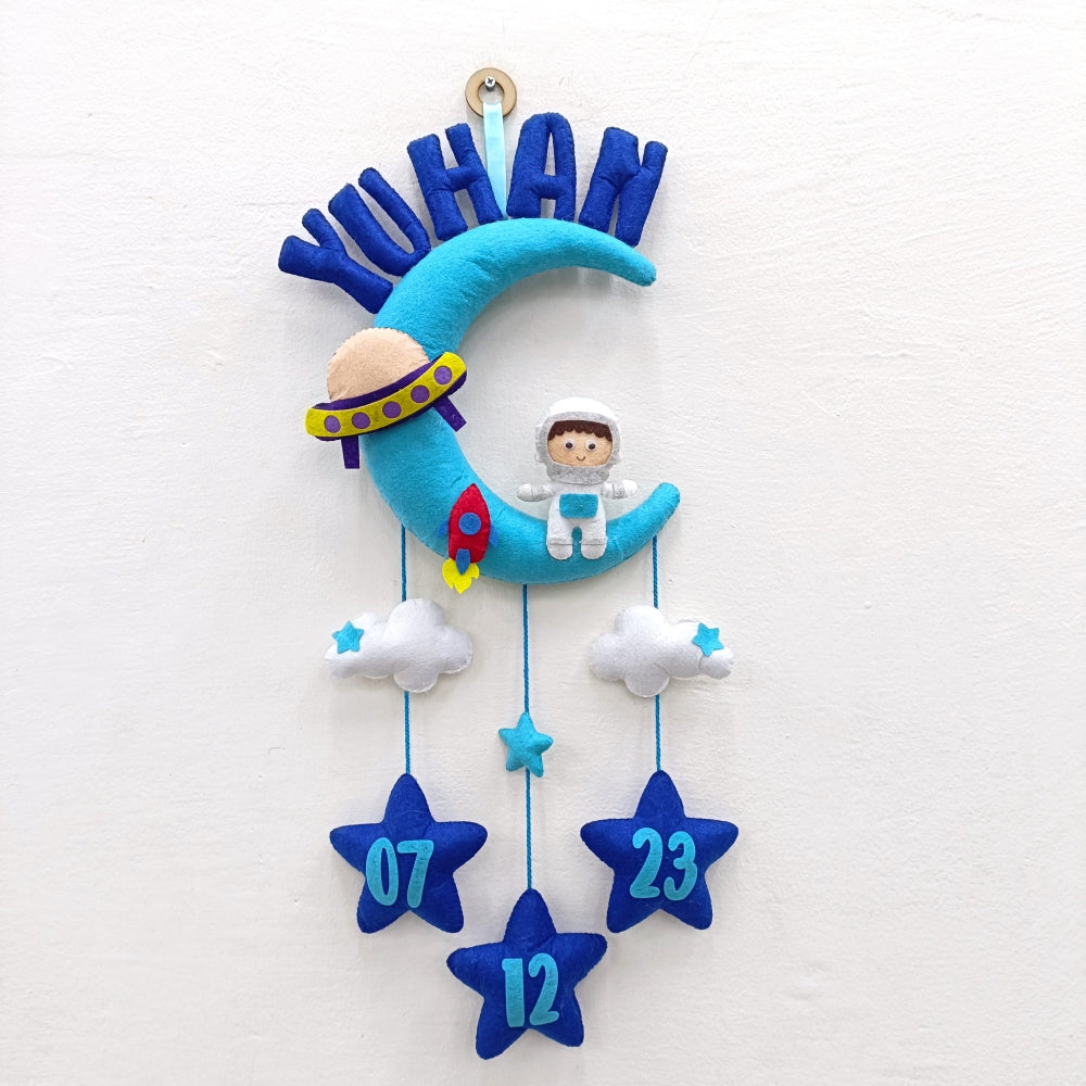 Astronaut in Space with Moon and clouds | Personalised Felt Kids Decor