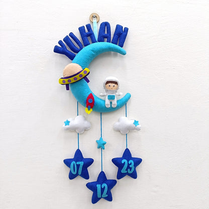 Astronaut in Space with Moon and clouds | Personalised Felt Kids Decor