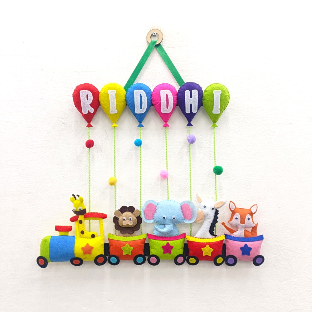 Animal Train with Balloons | Personalised Felt Kids Hanging