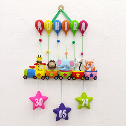 Animal Train with Balloons | Personalised Felt Kids Hanging