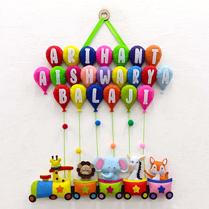 Animal Train with Balloons | Personalised Felt Kids Hanging