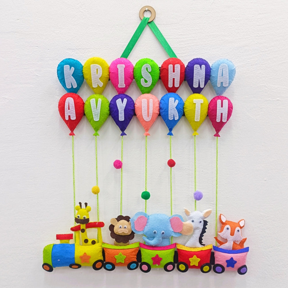 Animal Train with Balloons | Personalised Felt Kids Hanging