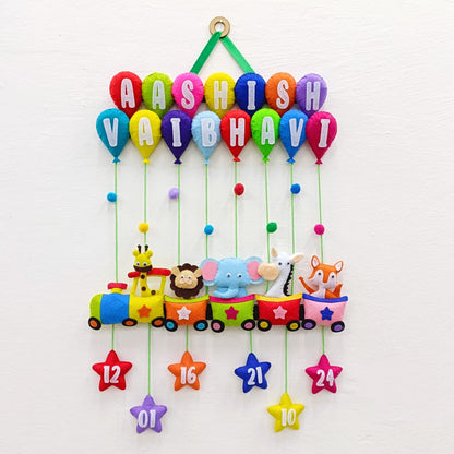 Animal Train with Balloons | Personalised Felt Kids Hanging