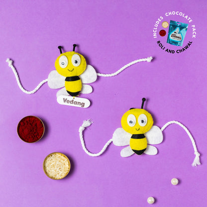 HoneyBee Rakhi Combo with Chocolates, Roli and Chawal | Personalised Kids Rakhi