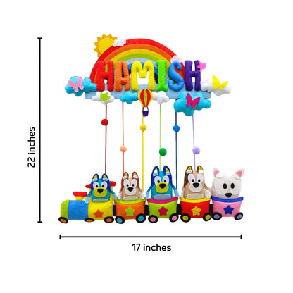 Rainbow Bluey Train | Personalised Felt Kids Hanging