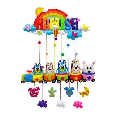 Rainbow Bluey Train | Personalised Felt Kids Hanging