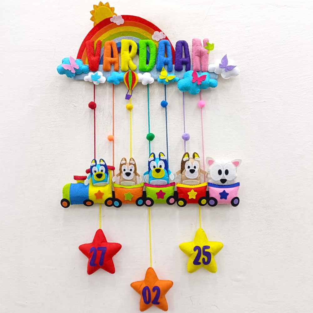Rainbow Bluey Train | Personalised Felt Kids Hanging