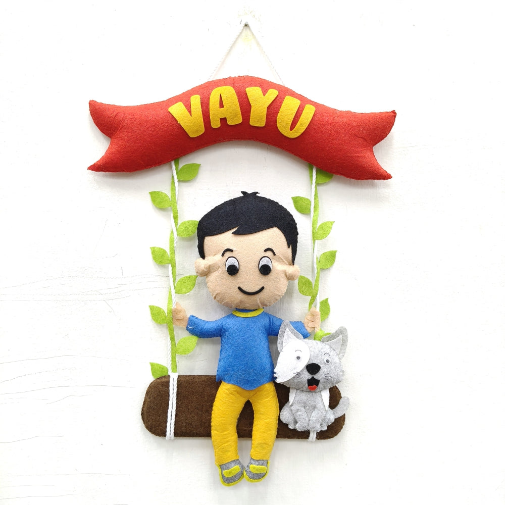 Boy On Swing | Personalised Felt Kids Hanging