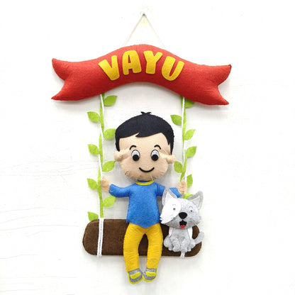 Boy On Swing | Personalised Felt Kids Hanging