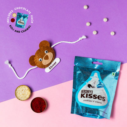 Teddy Rakhi Brown Combo with Chocolates, Roli and Chawal | Personalised Kids Rakhi