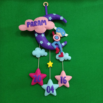 Captain America with Moon and Cloud | Personalised Felt Kids Hanging