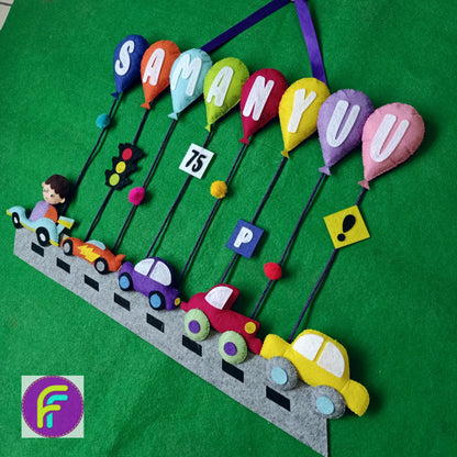 Cars Hanging with Balloons | Personalised Felt Kids Hanging