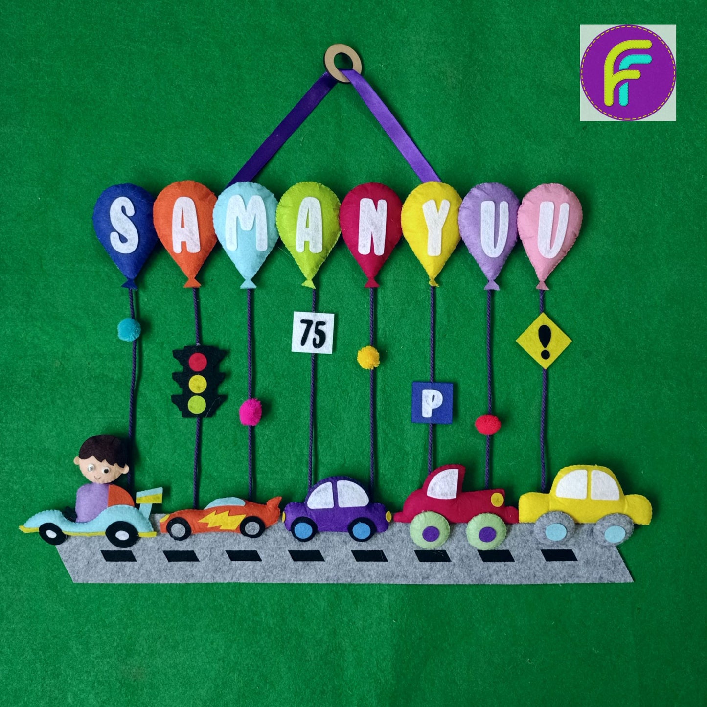 Cars Hanging with Balloons | Personalised Felt Kids Hanging