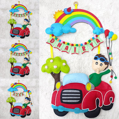 Car with Rainbow | Personalised Felt Kids Hanging