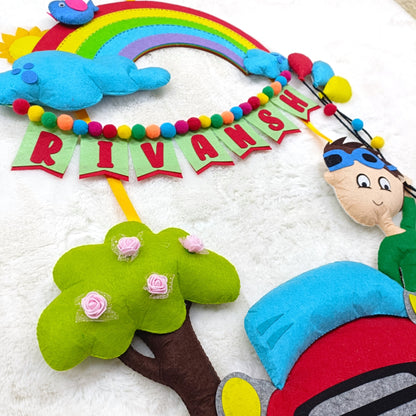 Car with Rainbow | Personalised Felt Kids Hanging