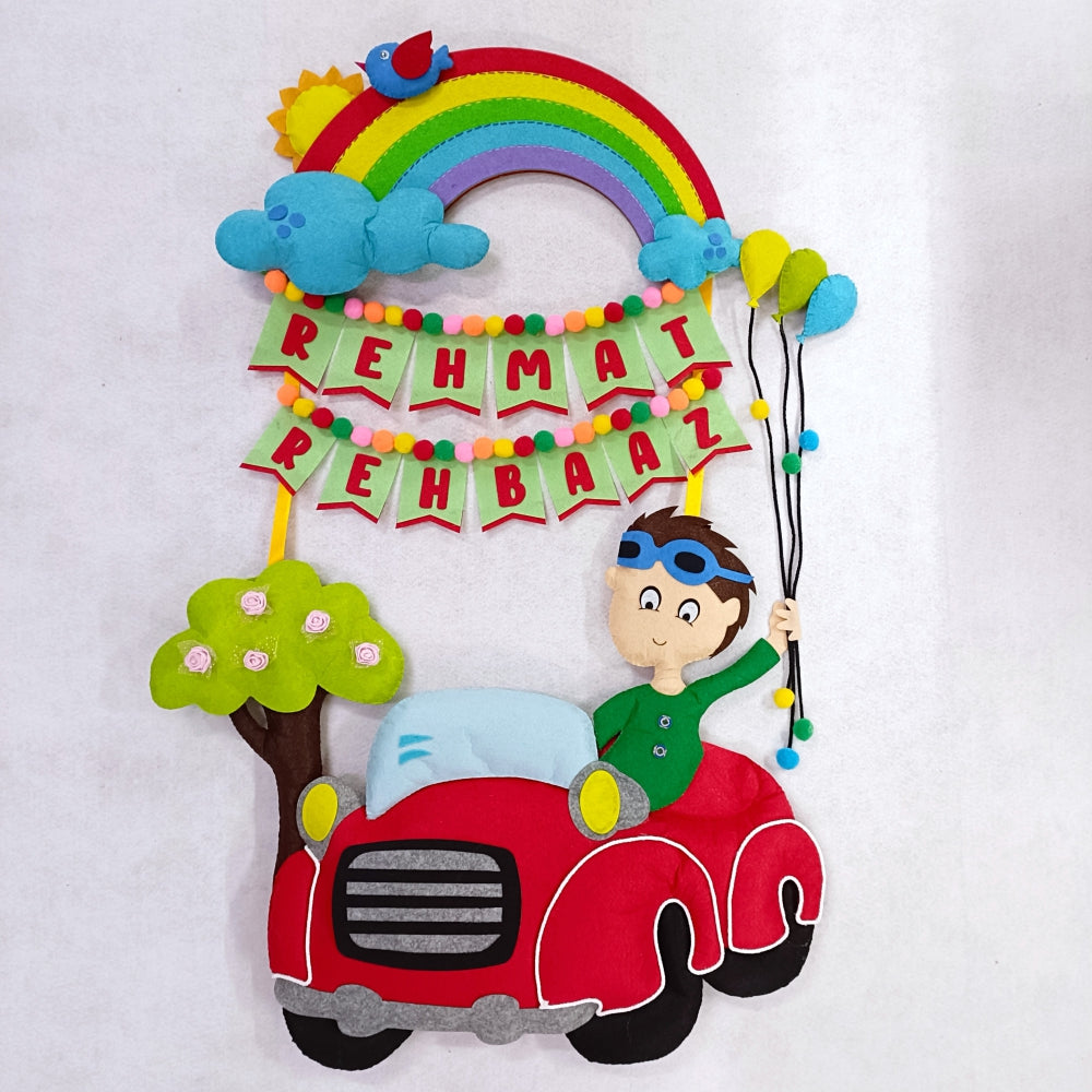 Car with Rainbow | Personalised Felt Kids Hanging