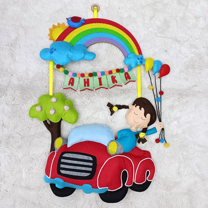 Car with Rainbow | Personalised Felt Kids Hanging