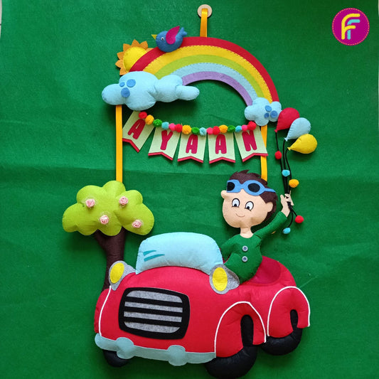 Car with Rainbow | Personalised Felt Kids Hanging