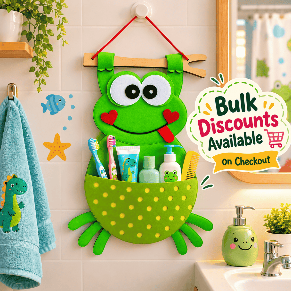 Cheerful Frog Organizer | Cute Stuff for Kids | Wall Hanging