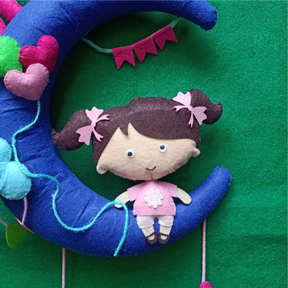 Cute Girl On Moon  | Personalised Felt Kids Hanging