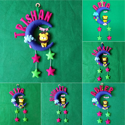 Cute Lion on Moon | Personalised Felt Kids Hanging