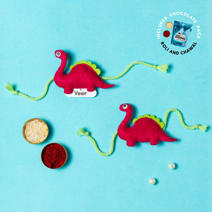 Dino Rakhi Combo with Chocolates, Roli and Chawal | Personalised Kids Rakhi