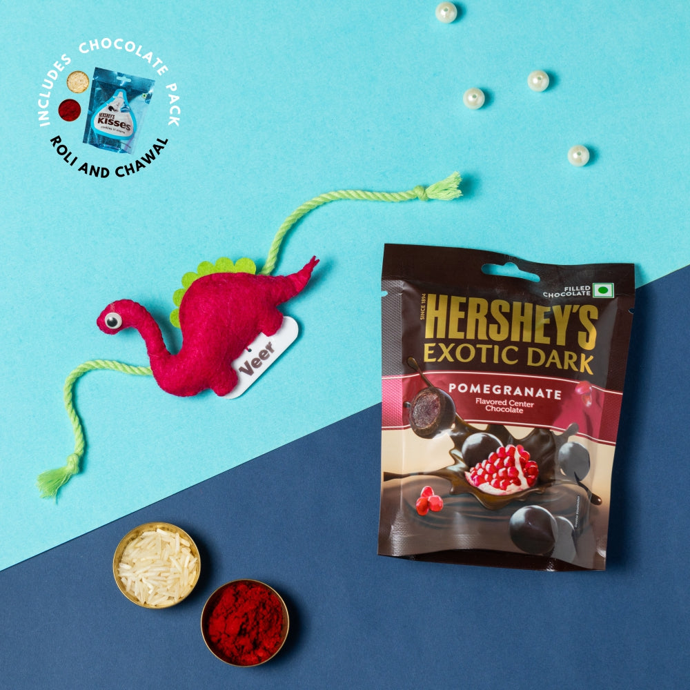 Dino Rakhi Combo with Chocolates, Roli and Chawal | Personalised Kids Rakhi