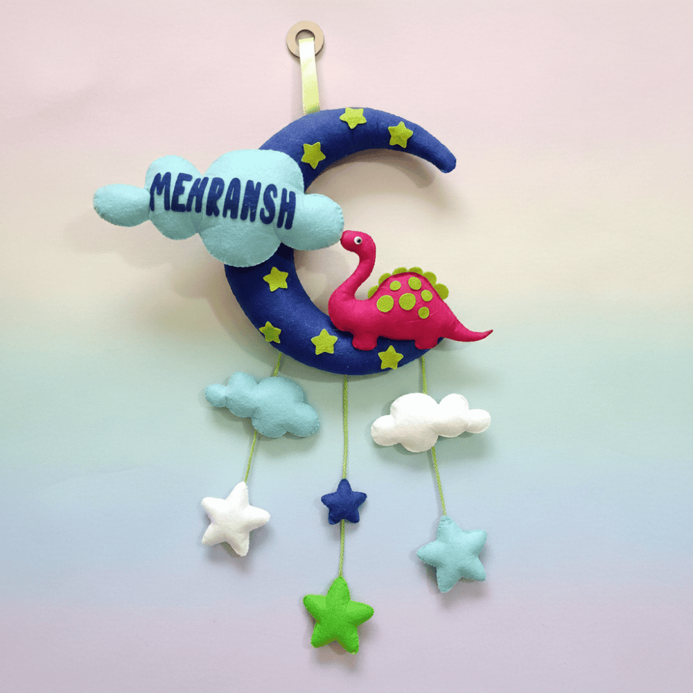Dinosaur with Moon and Cloud | Personalised Felt Kids Hanging