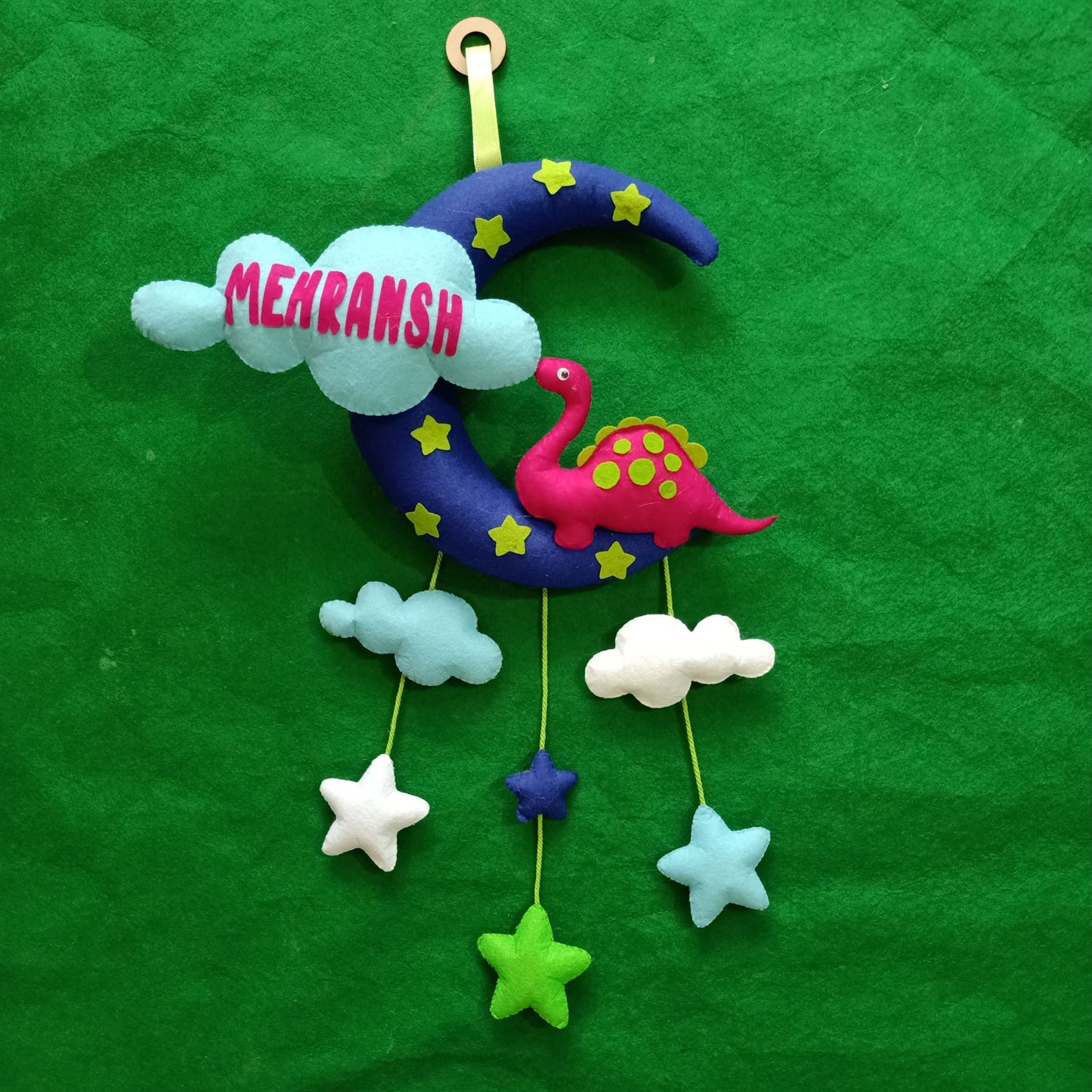 Dinosaur with Moon and Cloud | Personalised Felt Kids Hanging | Sibling