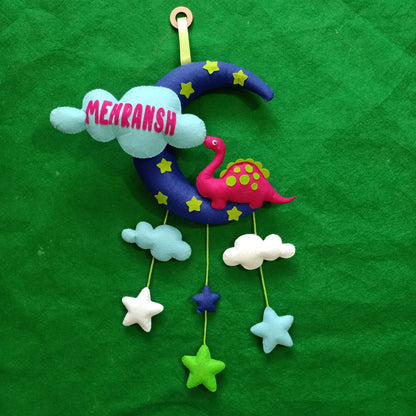 Dinosaur with Moon and Cloud | Personalised Felt Kids Hanging | Sibling