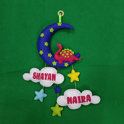 Dinosaur with Moon and Cloud | Personalised Felt Kids Hanging | Sibling