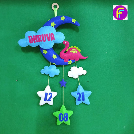 Dinosaur with Moon and Cloud | Personalised Felt Kids Hanging | Sibling