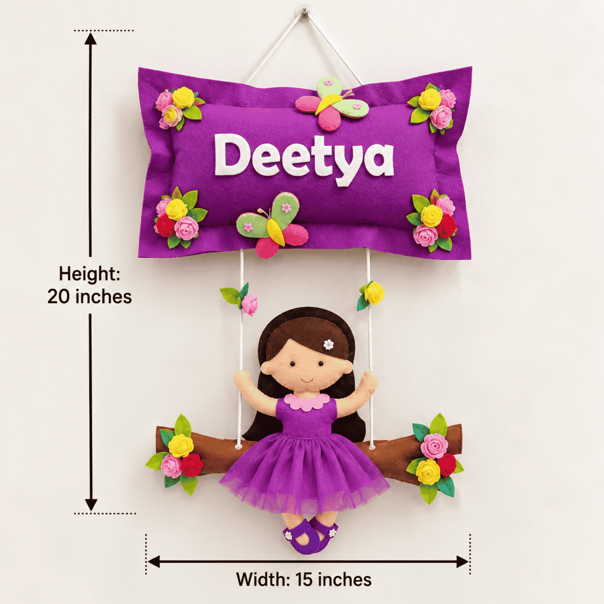Girl on Swing | Personalised Felt Kids Hanging