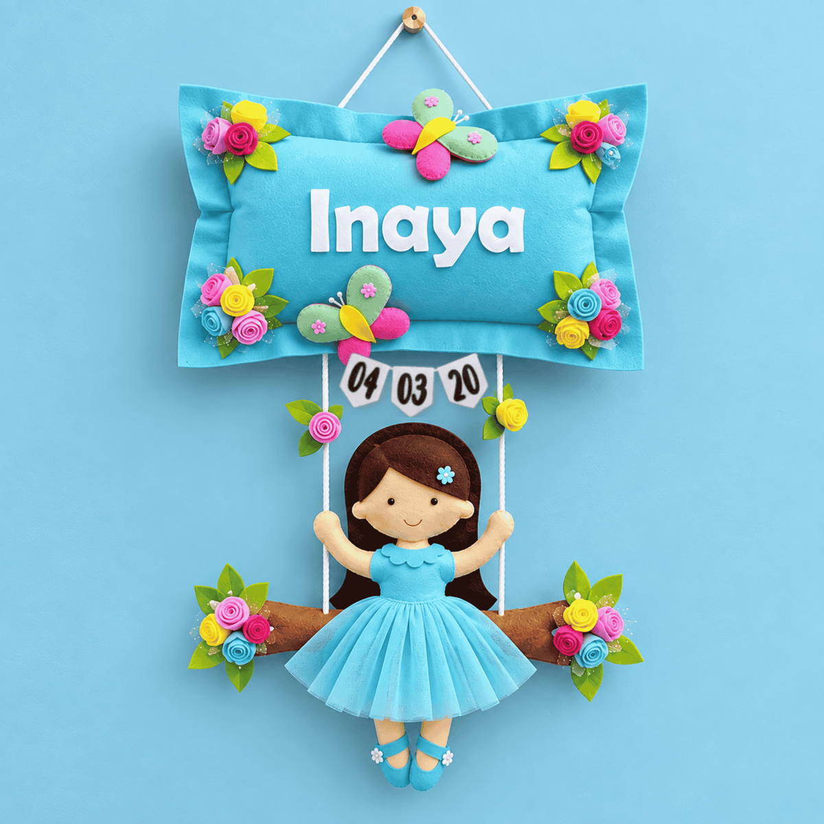 Girl on Swing | Personalised Felt Kids Hanging