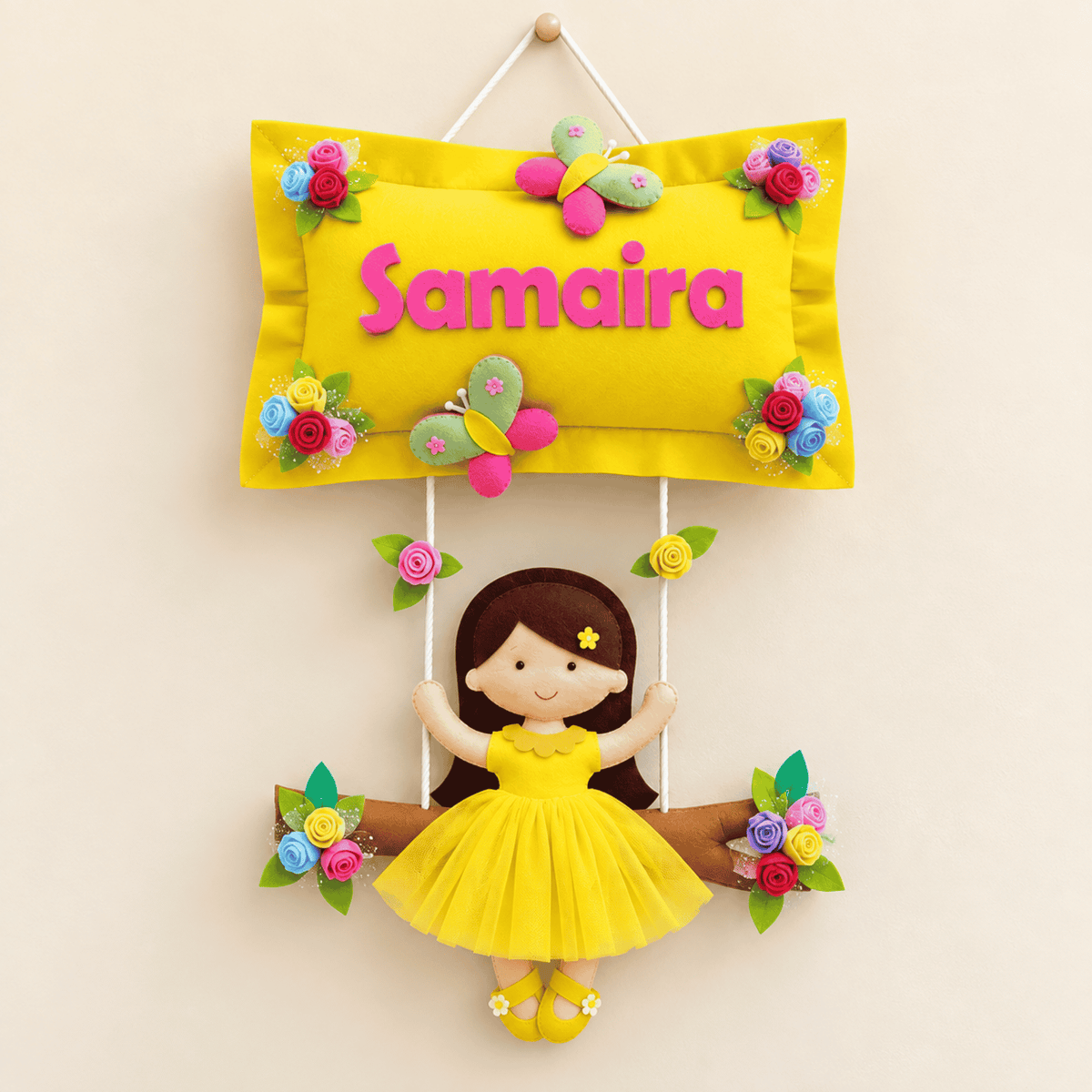 Girl on Swing | Personalised Felt Kids Hanging