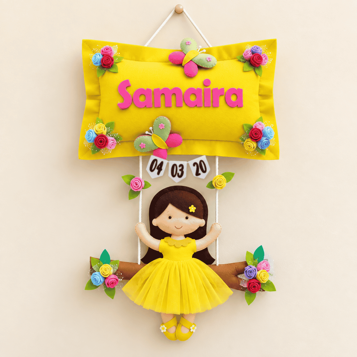 Girl on Swing | Personalised Felt Kids Hanging