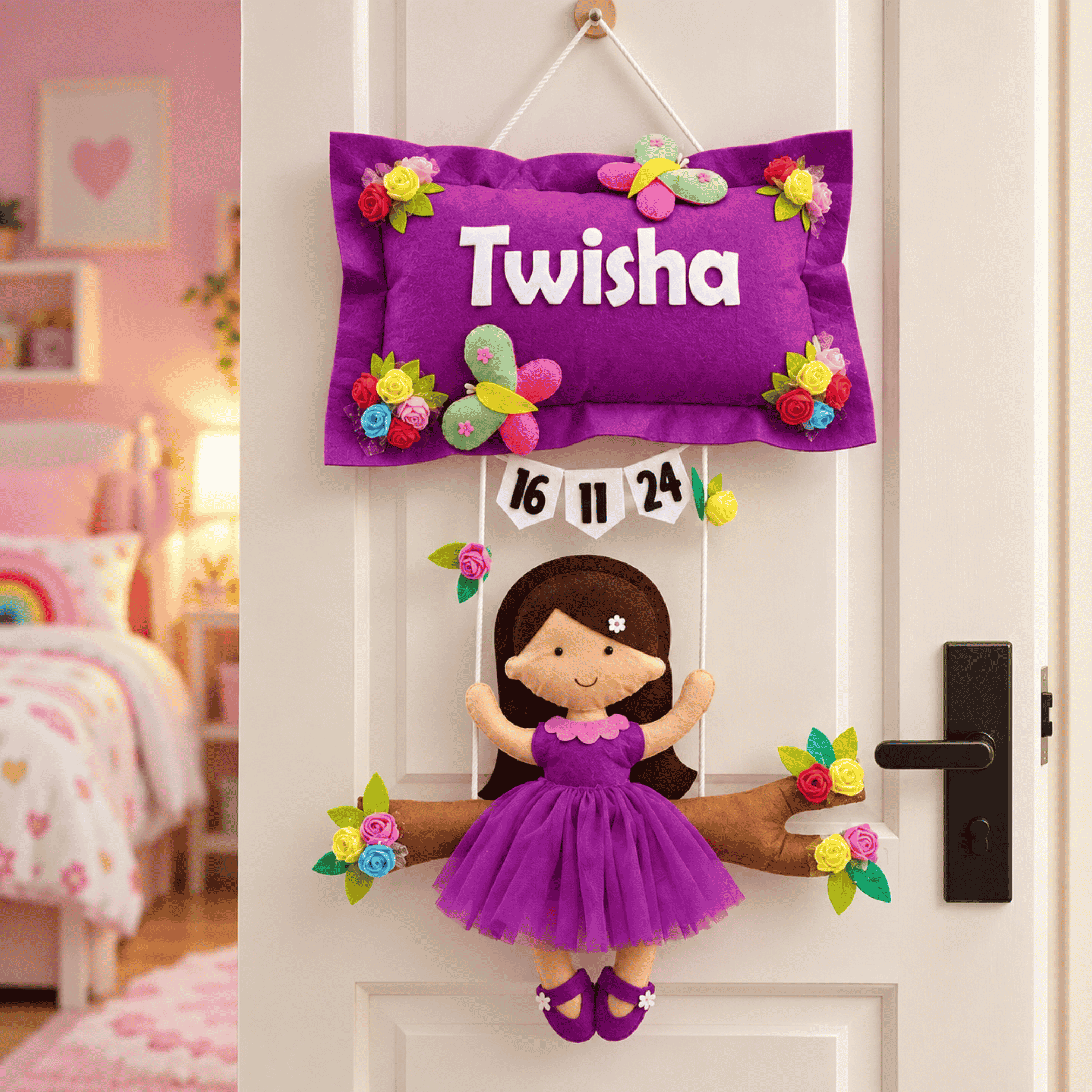 Girl on Swing | Personalised Felt Kids Hanging