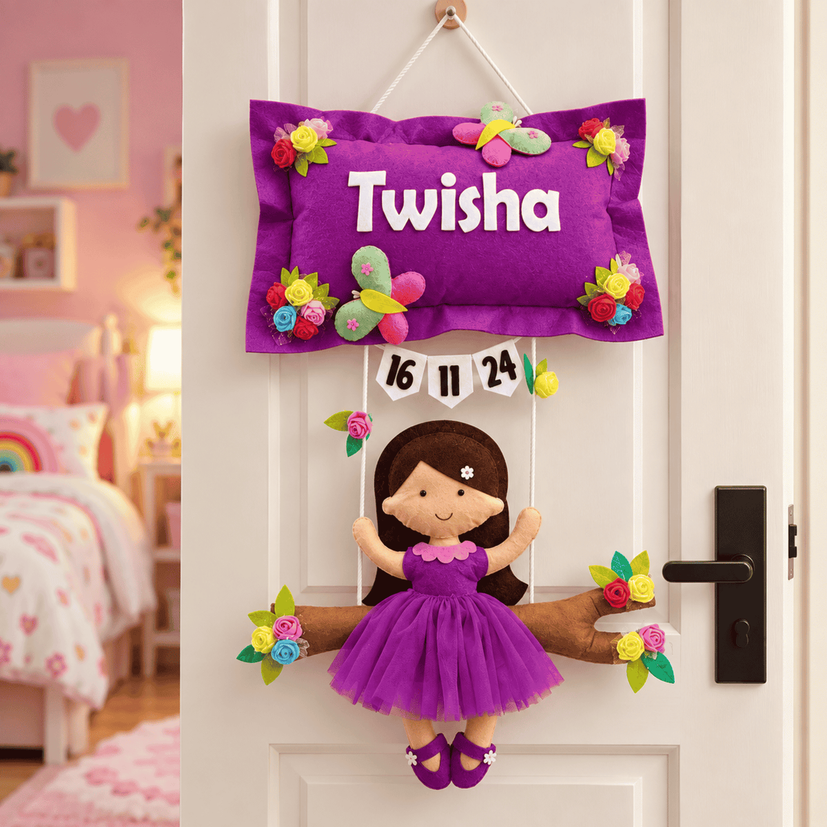 Girl on Swing | Personalised Felt Kids Hanging