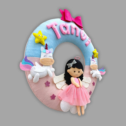 Doll with Unicorns Donut Hanging | Personalised Felt Kids Hanging