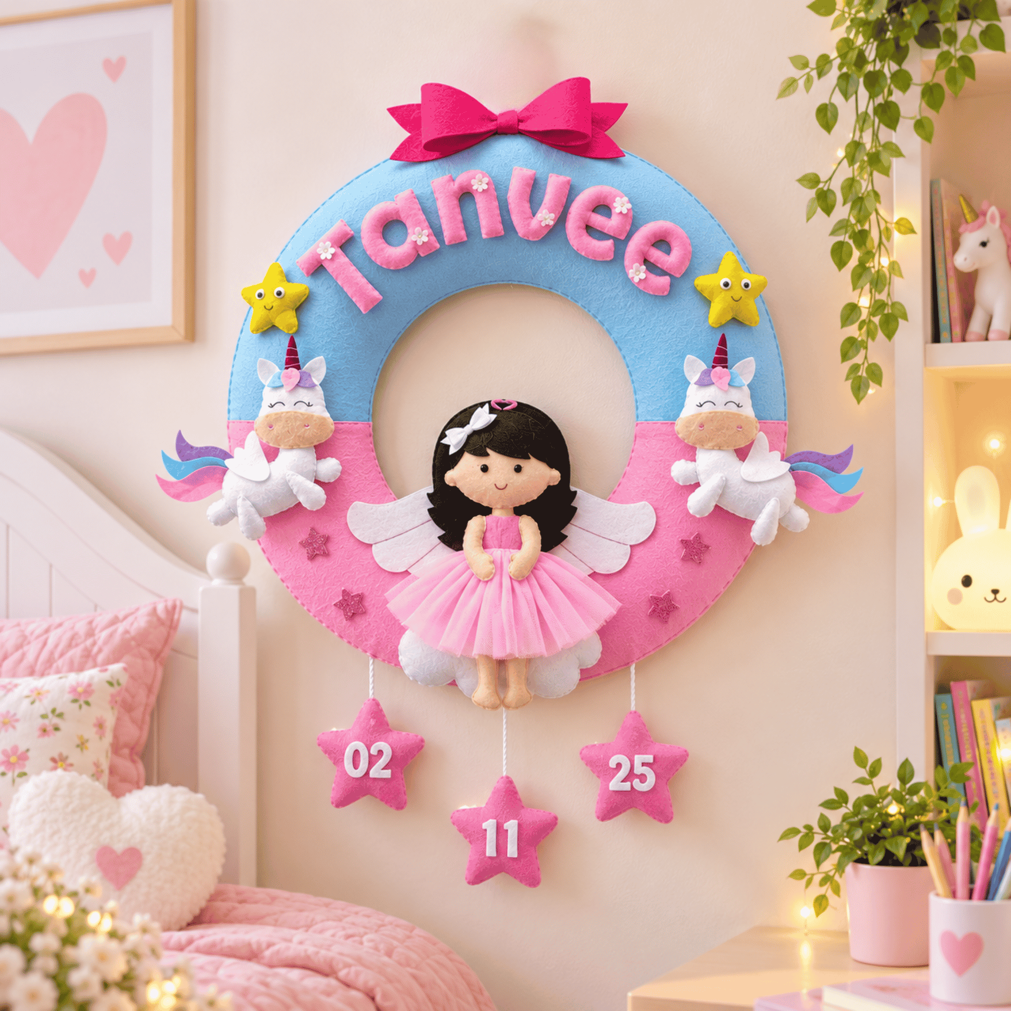 Doll with Unicorns Donut Hanging | Personalised Felt Kids Hanging