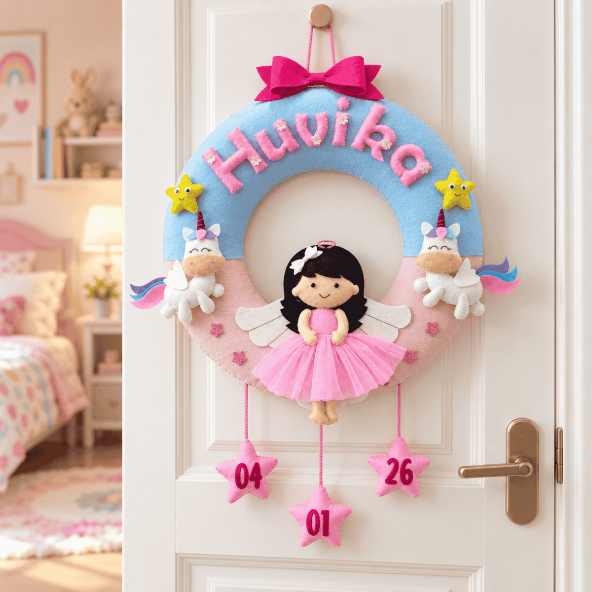 Doll with Unicorns Donut Hanging | Personalised Felt Kids Hanging