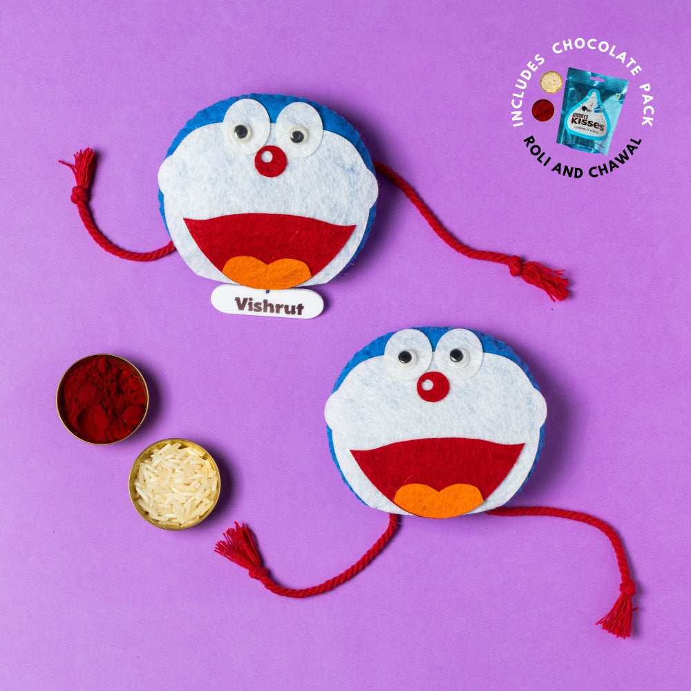 Doraemon Rakhi Combo with Chocolates, Roli and Chawal | Personalised Kids Rakhi