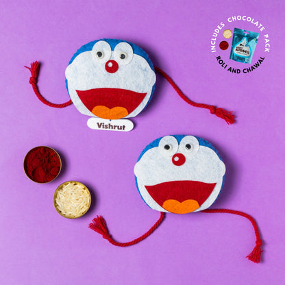 Doraemon Rakhi Combo with Chocolates, Roli and Chawal | Personalised Kids Rakhi