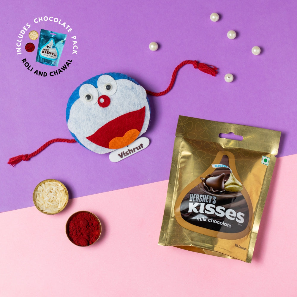 Doraemon Rakhi Combo with Chocolates, Roli and Chawal | Personalised Kids Rakhi