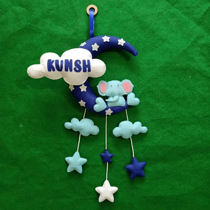 Elephant with Hearts on Moon and Cloud | Personalised Felt Kids Hanging