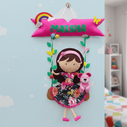 Doll On Swing | Personalised Felt Kids Hanging | Siblings