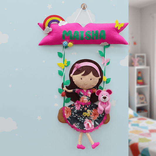Doll On Swing | Personalised Felt Kids Hanging | Siblings