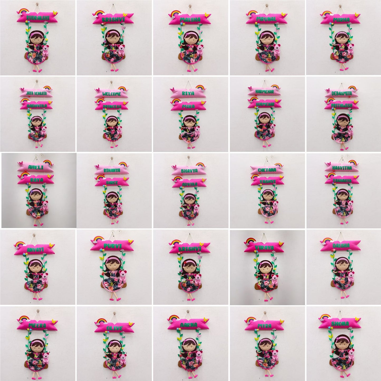 Doll On Swing | Personalised Felt Kids Hanging | Siblings